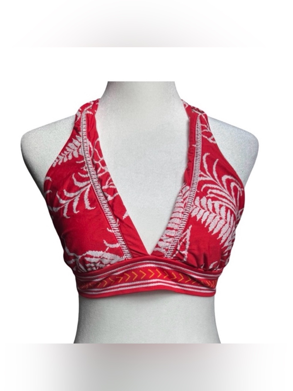 RARE! BARELY WORN La Blanca Red White Tropical Tassel Banded Bikini Top (8)
